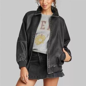 New without tags- Wild Fable Black Faux Leather Bomber Jacket Size L